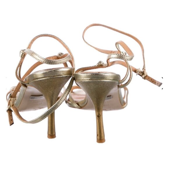 badgley mischka Authentic Leather Solid Gold Metallic Heel Strappy Sandals 7.5 - Picture 4 of 8